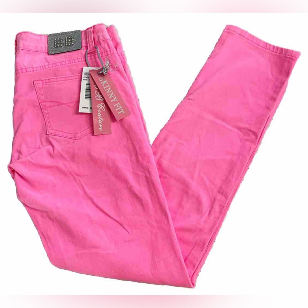 BB Couture Skinny Fit Jeans Pink Fuchsia Rhinestone Logo NWT Size 11 / US 10
